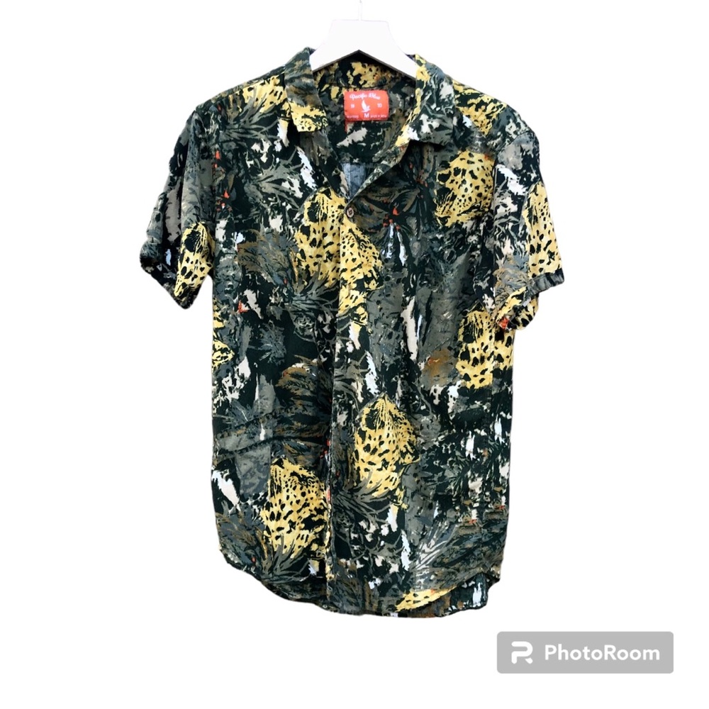 Pacific Blue Shirt 1970 Hawaiian Cheetah Short Sleeve EUC Sz. Medium